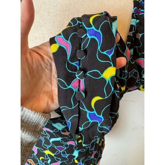 Staud Black Multicolor Print Long Sleeve Sweetheart Neck Josephine Top 6 - Picture 8 of 13